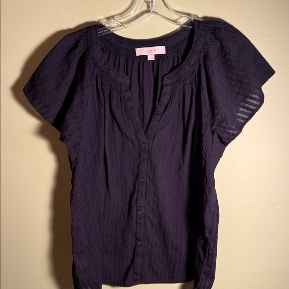 LOFT Tops - LOFT Navy Textured Flutter-Sleeve Button Front Blouse
